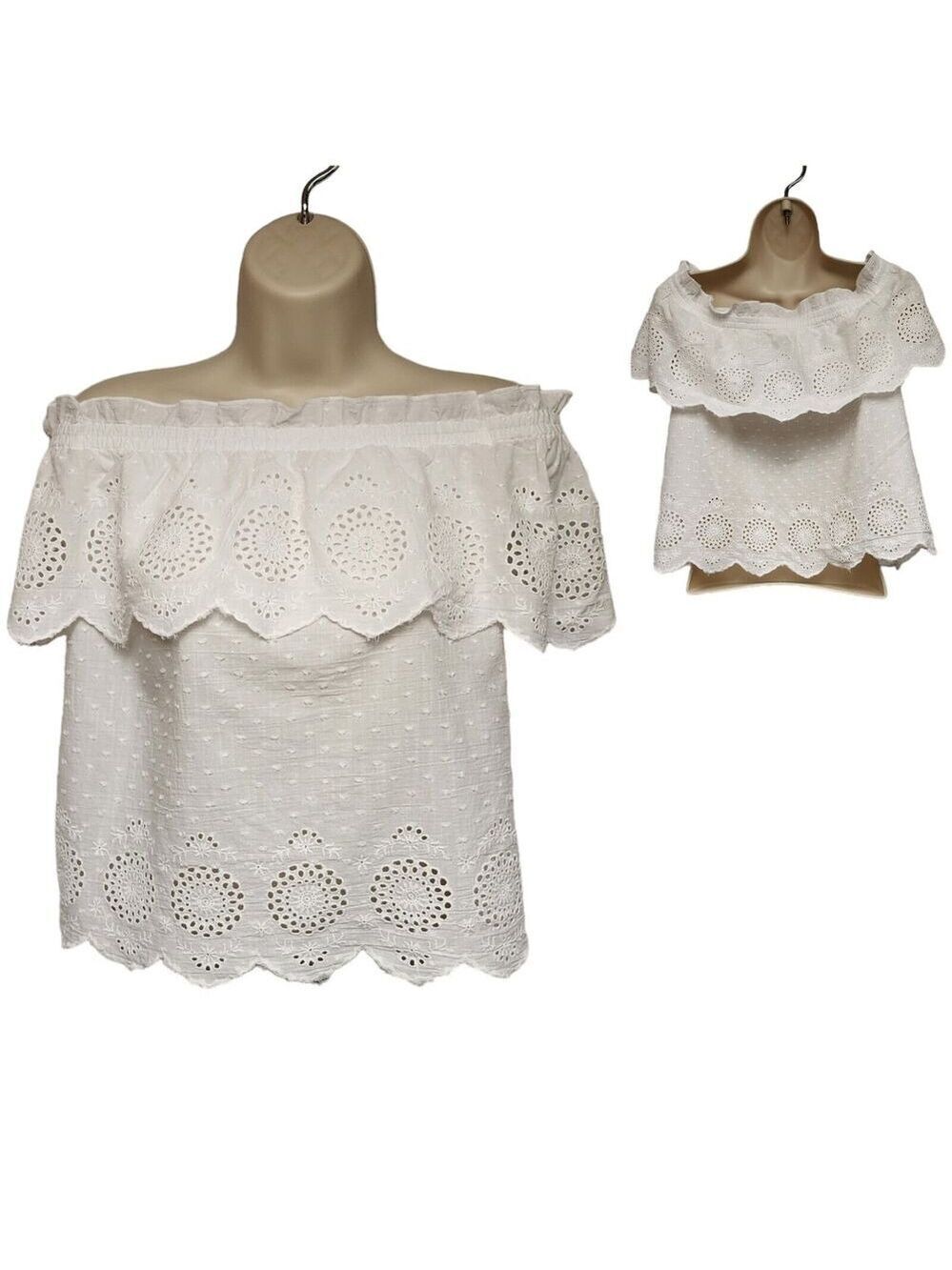 AMERICAN EAGLE OUTFITTERS Women's White Eyelet Off Shoulder Top Size Small